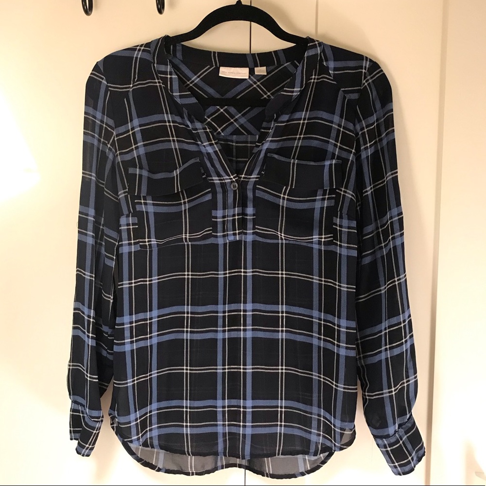 Blue plaid sheer blouse